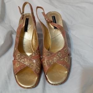 Claudia Ciuti Gold Pink Snake Print Sandals Cuoio